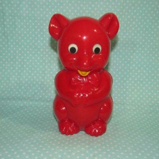 Vintage 1950 - 60s Best Teddy Bear Bank Red Hard Plastic W/google Eyes 6.  5 " Excel