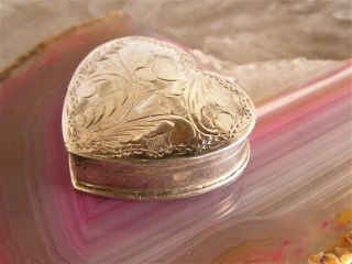 Vintage Sterling Silver Etched Heart Locket Pendant Pill Box Signed Rm