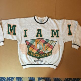 Vtg 90s University Of Miami Hurricanes Large Sweatshirt Decotex Rare Spellout