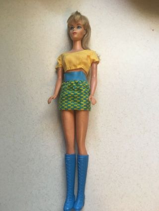 Vintage 1960s Mattel Barbie Straight Leg Doll & Mod Outfit & Blue Lace Up Boots