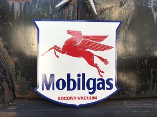 Antique Vintage Old Style Mobilgas Mobil Shield Service Station Sign