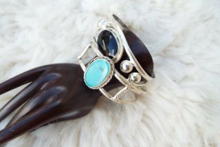 Two Vintage Southwestern Silver Turquoise And Onyx Cuff Bracelet Small