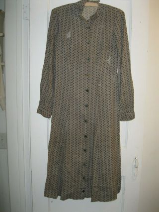 Antique Calico Day Chore Ladies Prairie Dress Black & Gray Pegrack Primitive