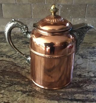 Rare Antique Rochester Copper N Pewter 9 3/4”t Coffee Pot W Braided Trim Ex Cond