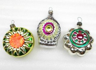 3 Old Vintage Russian Silver Glass Christmas Ornaments Xmas Decorations