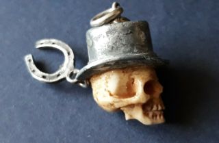 Antique Ww1 Trench Art Momento Mori Bone Skull Charm Pendant Fob