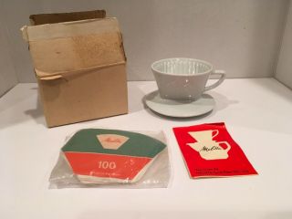 Vintage White Ceramic Melitta Pour Over Coffee Dripper 100 W/box Brochure Filter