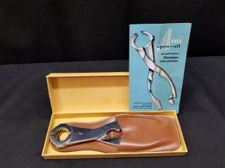 Vintage Ami Open - All Champagne Cork Extractor W/ Leather Holder