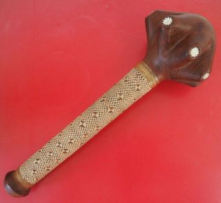 Good Oceanic Polynesian Solomon Islands Carved Wooden Throwing Club With Inlays