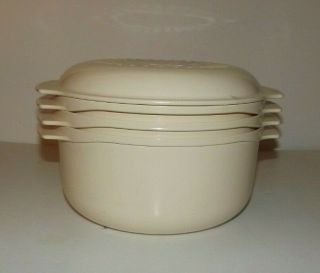 Vintage Tupperware Tupperwave 4 Pc Almond Stack Cooker Microwave Steam Cook Set