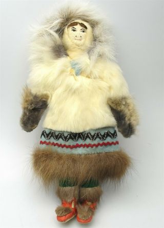 Vtg Authentic Alaskan Hand Made Inuit Doll 9 "
