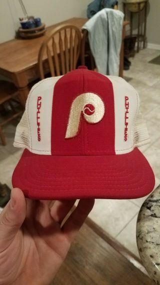 Vintage 80s/90s Red And White Philadelphia Phillies Mesh Snapback Hat Size Large