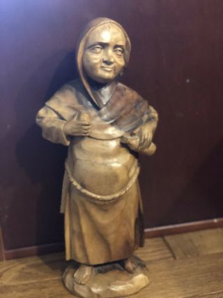 Vintage Antique Monk Hand - Carved Wood Statue Friar Tuck 16 