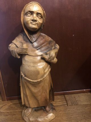 Vintage Antique Monk Hand - Carved Wood Statue Friar Tuck 16 