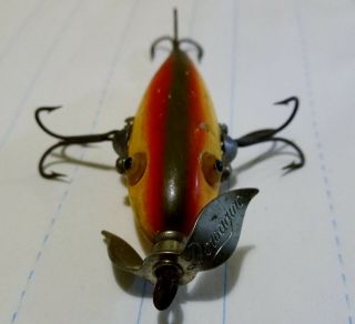Vintage 3 Hook Wooden Heddon Baby Dowagiac Minnow Fishing Lure Cool Colors