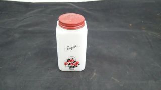 Vtg Tipp City Mckee White Milk Glass Sugar Range Shaker Red Black Flower Basket