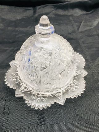 Vintage Clear Crystal Cut Glass Cheese Ball Lidded Covered Dish