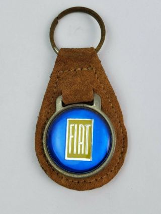 Vintage Fiat Leather Keychain Key Ring Brown Leather Back