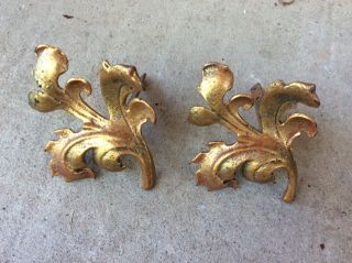 Vintage Leaf Drapery Curtain Panel Tie Back Swag Holders Brass Gold Pair
