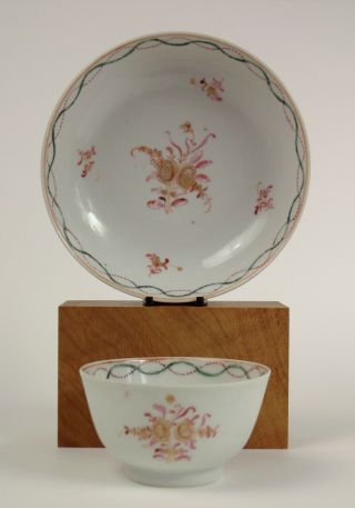 18th Century Chinese Hard Paste Tea Bowl And Saucer.  C1790 - Hall Style