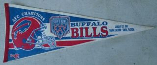 Vintage Official 1991 Afc Champions Buffalo Bills Superbowl Xxv Pennant Team Nfl