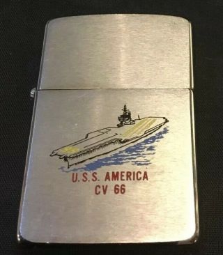 Vintage 1989 Zippo Lighter Military Uss America Cv 66 United States Ship Nr