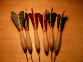 Darts,  Vintage Wood With Feathers Red And Green