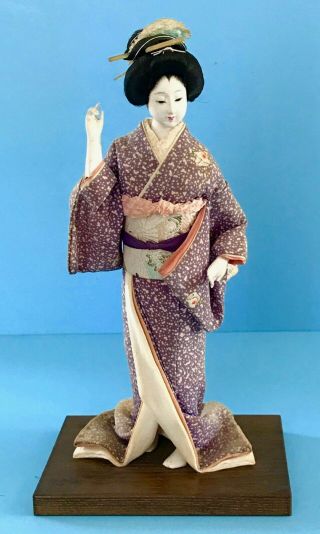 Vintage Japanese Gofun Geisha 12 " Doll In Silk Kimono,  Glass Eyes Japan