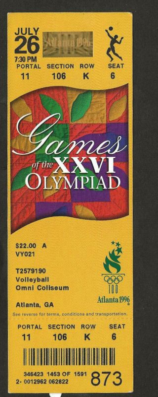 1996 Atlanta Olympics Volleyball Full Ticket
