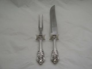 Wallace Sterling Silver Grande Baroque 2 Piece Large Roast Carving Set