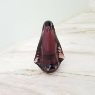 Vintage Amethyst Glass Penguin Paperweight / Figurine Purple Glass Hand Blown