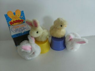 4 Vintage Easter Chick & White Bunnies Battery Operated Chirp,  Hop,  Play Song