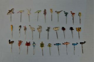 Antique Hand Painted Metal Pins Stick Hat Lapel 1960 Old Stock Insect Bug