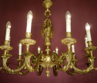 Heavy Large Rustic Brass Finish Mazarin 10 Light French Chandelier Vintage Lamp