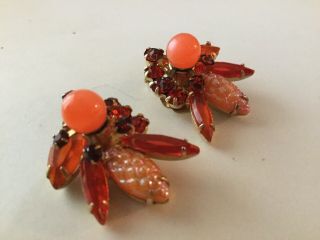 Vintage Juliana Rhinestone Clip On Earrings Fabulous Orange - 37