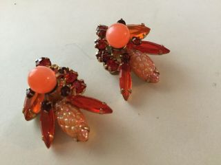 Vintage Juliana Rhinestone Clip On Earrings Fabulous Orange - 37 2