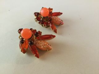 Vintage Juliana Rhinestone Clip On Earrings Fabulous Orange - 37 3