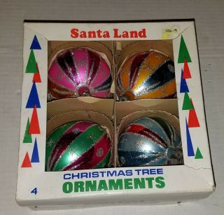 4 Large Vintage Hand Decorated Glass Christmas Tree Ornaments -