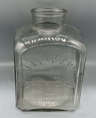 Antique Max Huncke Embalming Fluid Brooklyn Ny Glass Funeral Home Bottle 64 Oz