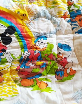Disney Mickey Mouse Rainbow Vtg Twin Bedspread Blanket Comforter Pluto Daffy Hue 2