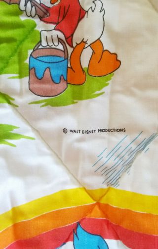 Disney Mickey Mouse Rainbow Vtg Twin Bedspread Blanket Comforter Pluto Daffy Hue 3