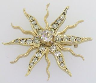Antique Victorian 14K gold 1.  0CTW diamond sun pendant w/.  40CT center 2