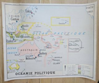 Vintage French School Map Of Australia,  Oceania And Hawaii