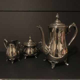 Vintage Wm Rogers Eagle Star Silver Plate Coffee/tea Pot Cream And Sugar Bowls