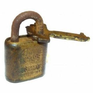 Vintage Small Brass Padlock Lock Made In Usa - Key Locked In Shackle