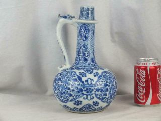 Kangxi 1662 - 1722 Chinese Porcelain Blue & White Dragon Handle Bottle Vase Ewer
