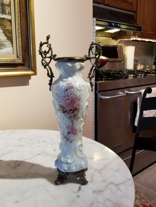 Antique Wave Crest Wavecrest Chrysanthemum Footed & Handled Gilt Ormolu Vase 14 "