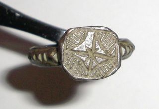 Ancient Byzantine Empire,  8th - 10th C.  Ad.  Bronze Intaglio Signet Ring,  Cross