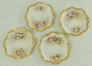 Set Of 4 Antique Limoges France Artist Signed Muville Hand Painted Floral Plates