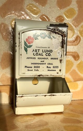 Vintage Montana Art Lund Coal Co.  Advertising Tin Match Wall Safe Old S&h